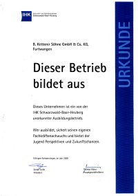 Urkunde anerkannter Ausbildungsbetrieb der IHK